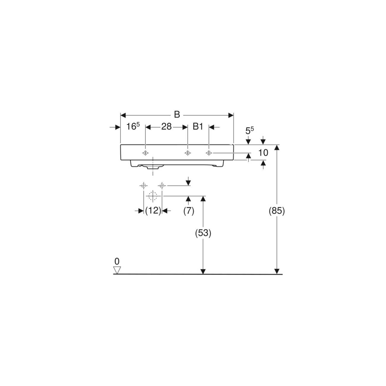 Geberit Citterio, Lavabo asimmetrico a destra 75 cm