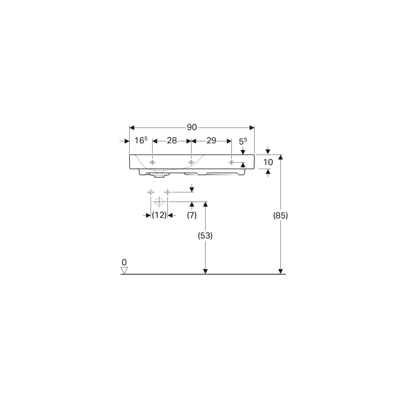 Geberit Citterio, Lavabo asimmetrico da 90 cm a destra