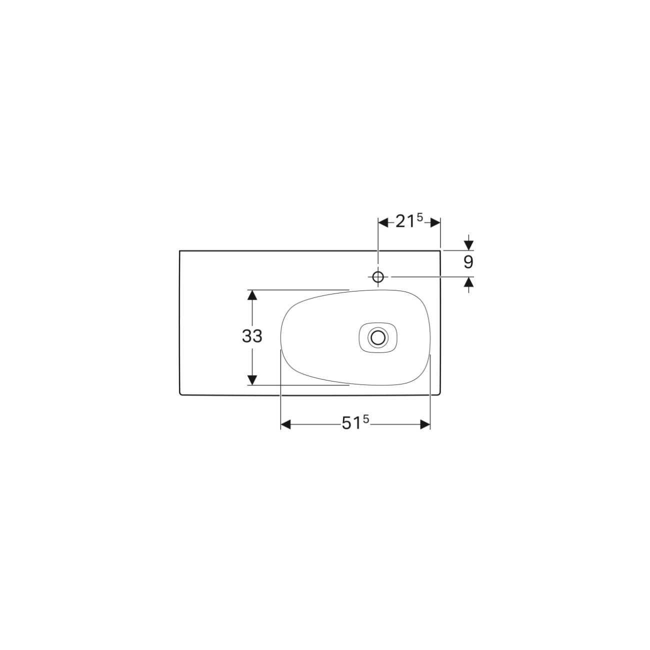 Geberit Citterio, Lavabo asimmetrico 90 cm a sinistra