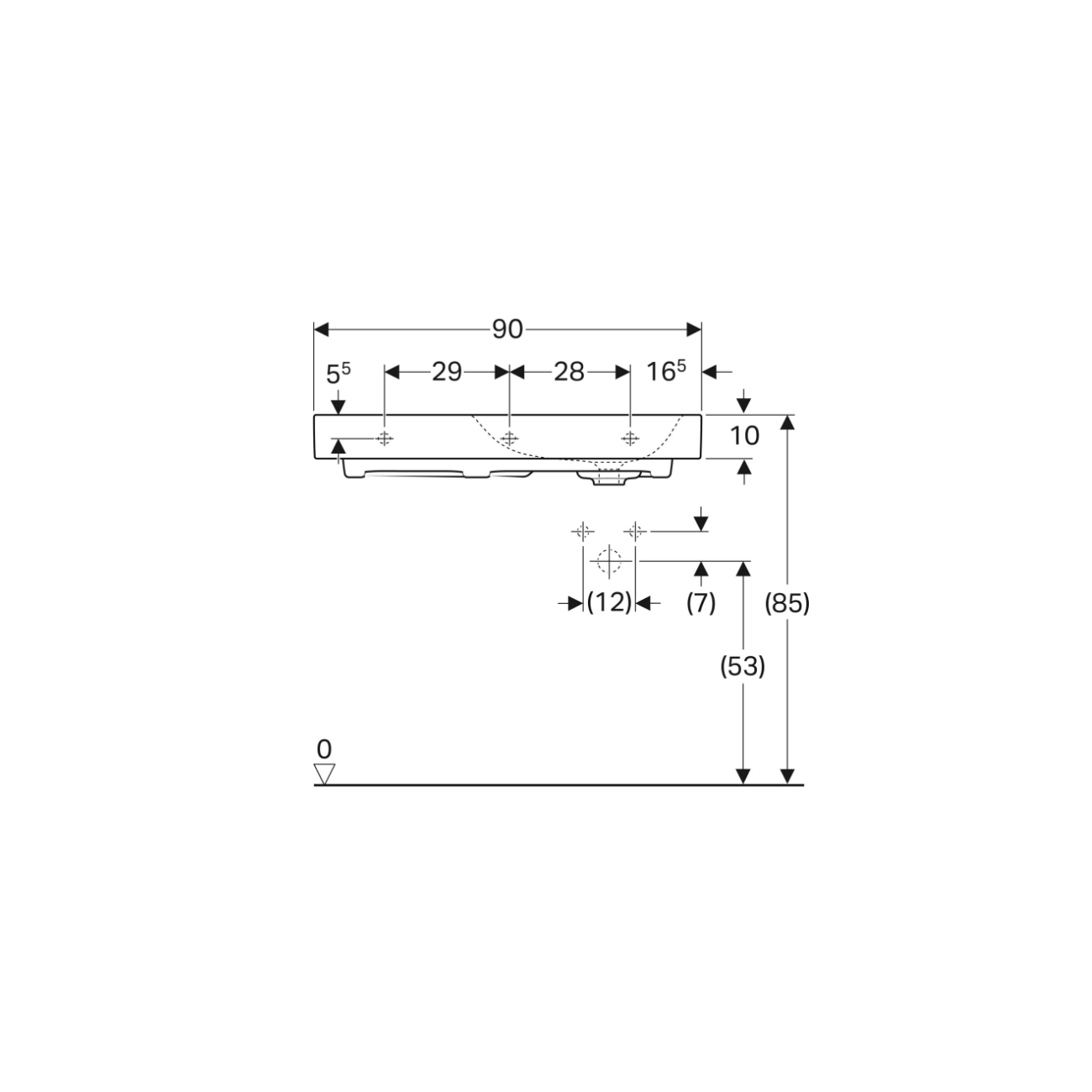 Geberit Citterio, Lavabo asimmetrico 90 cm a sinistra