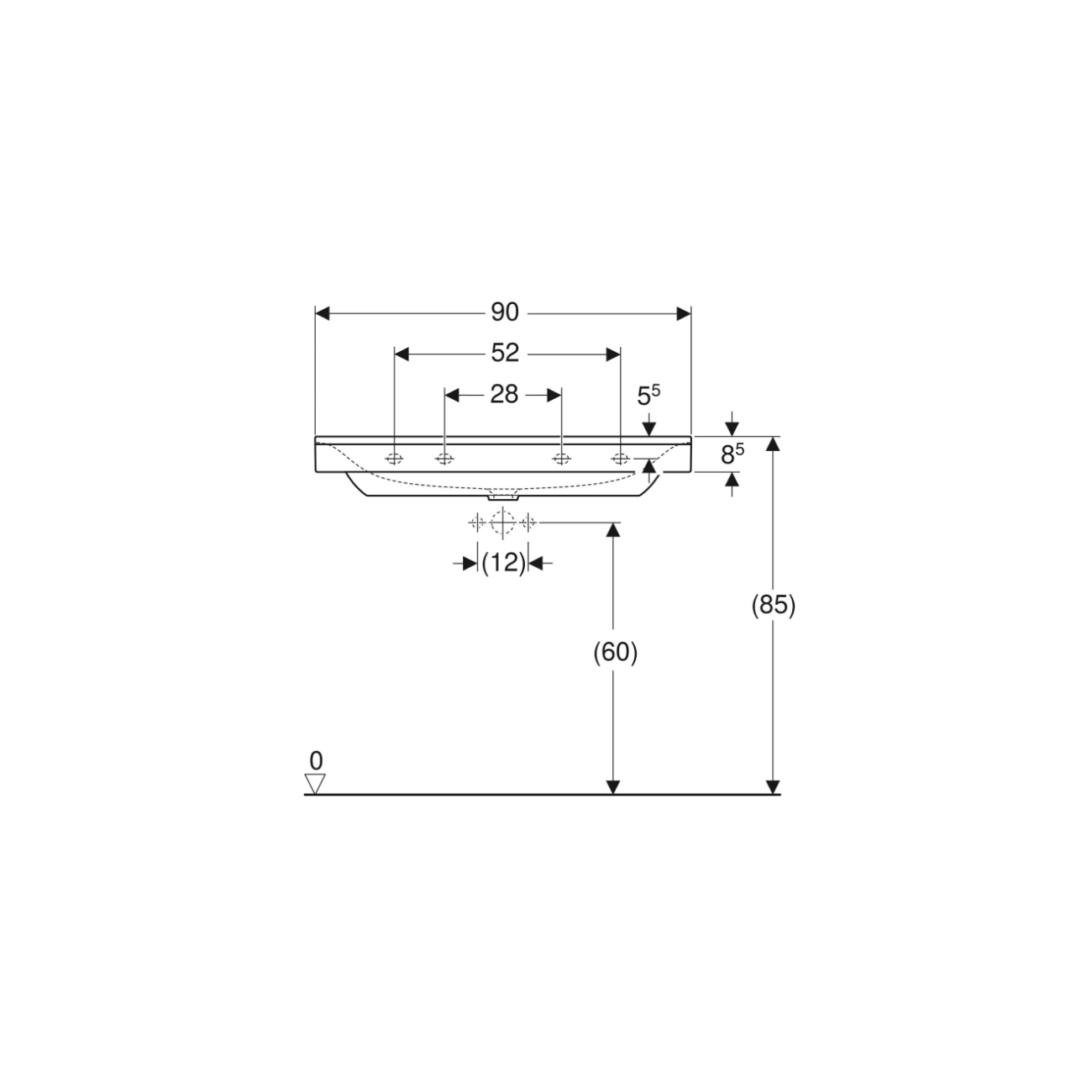 Geberit Xeno², Lavabo cm 90 senza foro rubinetteria
