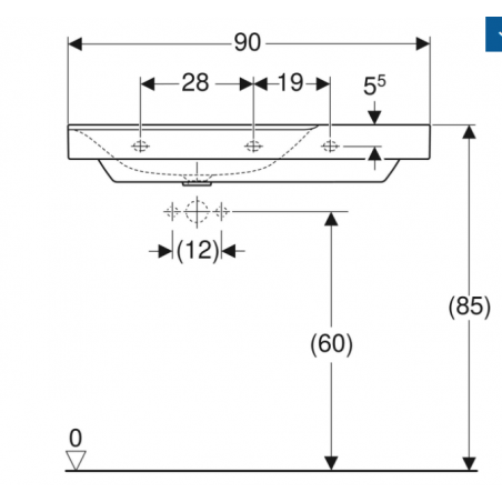 Geberit Xeno², Lavabo asimmetrico a destra 90 cm
