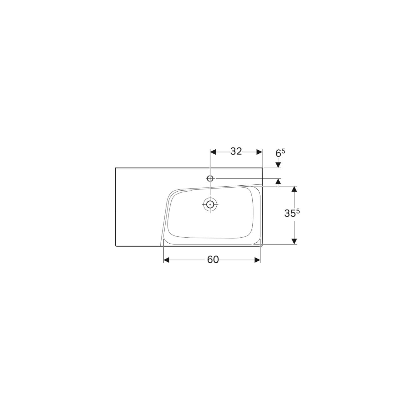 Geberit Xeno², Evier Asymétrique 90 cm à gauche