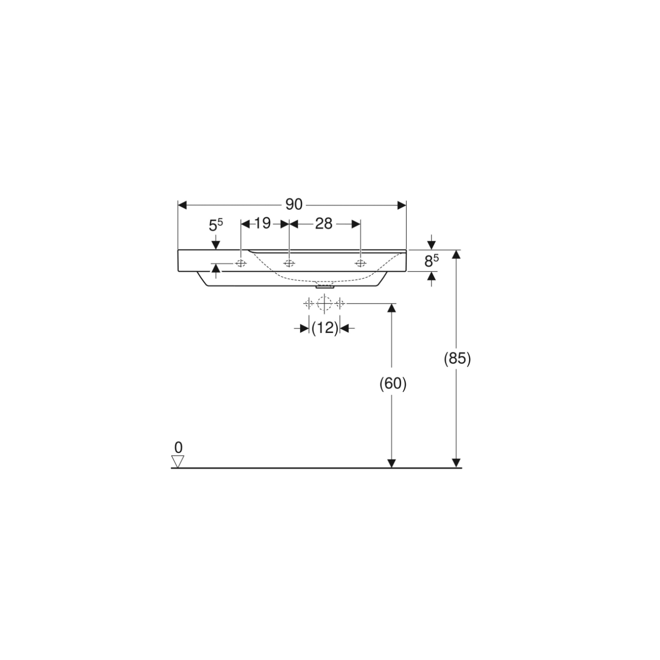 Geberit Xeno², Evier Asymétrique 90 cm à gauche