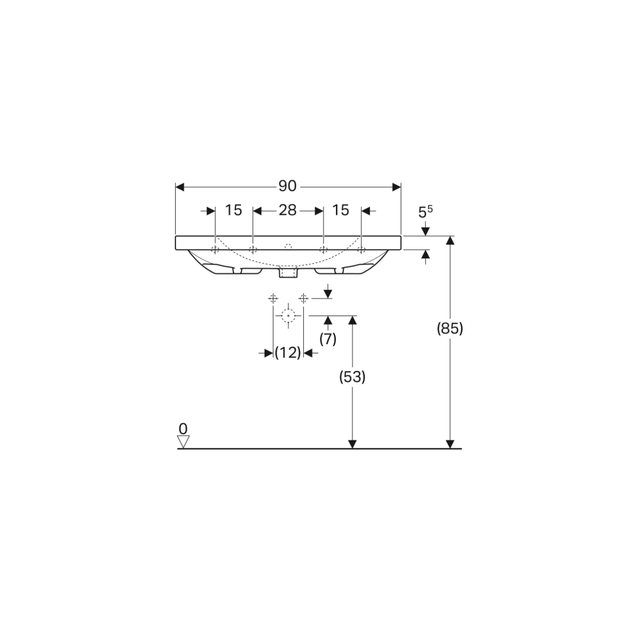 Geberit Acanto, Lavabo 90cm foro centrale