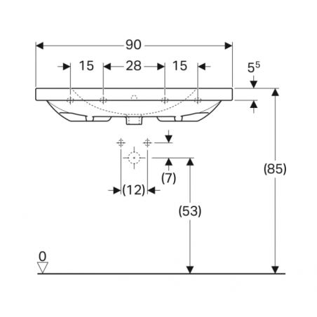 Geberit Acanto, Lavabo 90cm foro centrale