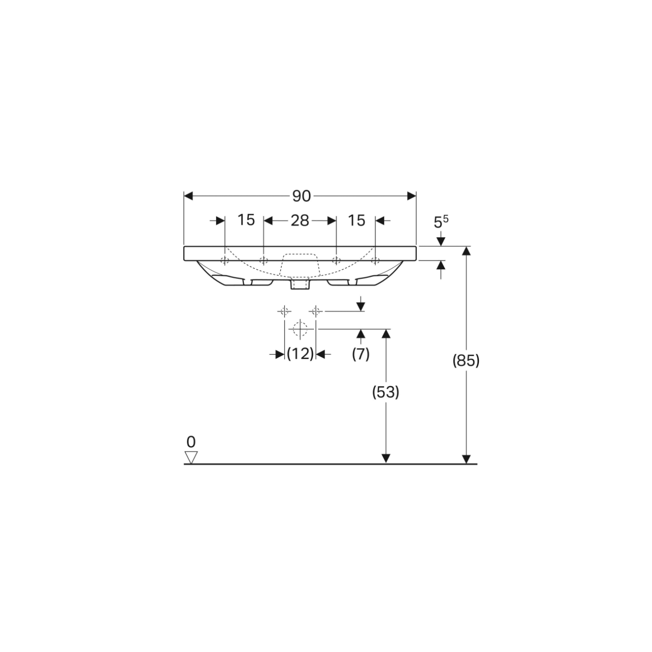 Geberit Acanto, Lavabo 90 cm senza foro