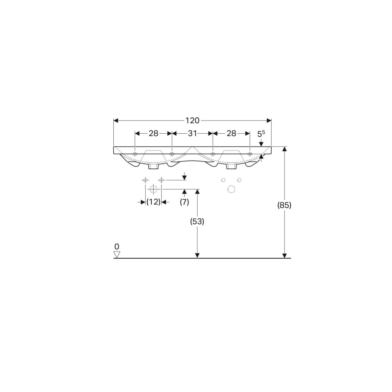 Geberit Acanto, Double washbasin cm 120 without hole