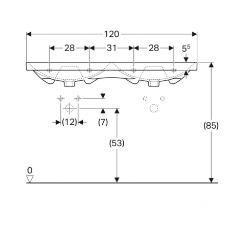 Geberit Acanto, Double washbasin cm 120 without hole
