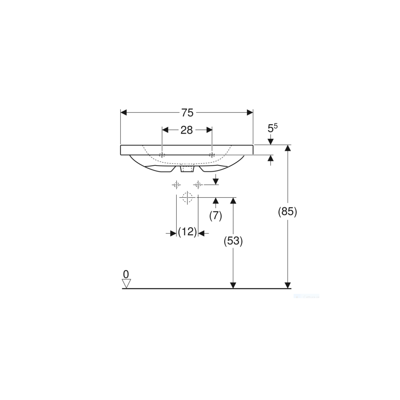 Geberit iCon, Lavabo con ripiano e foro centrale