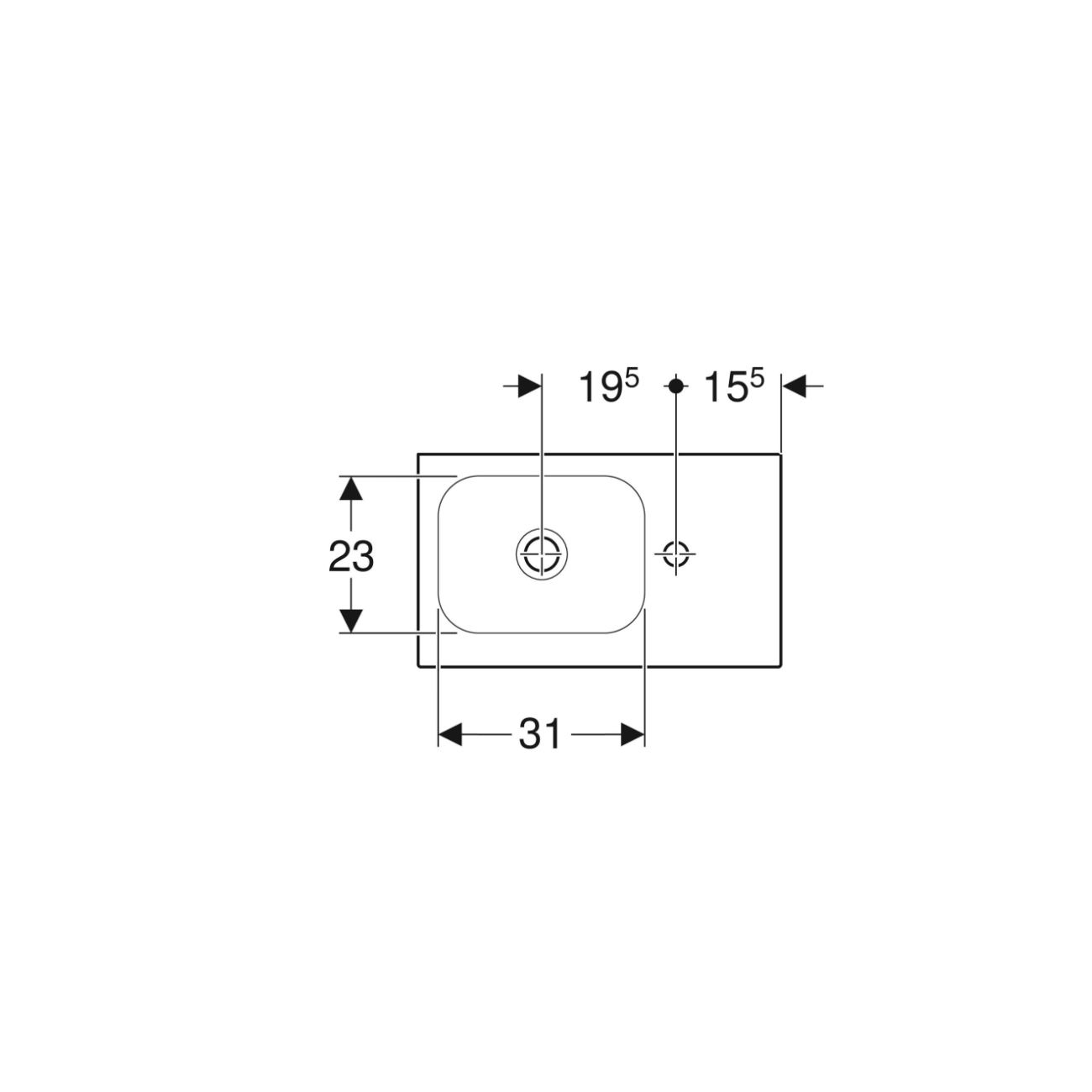 Geberit iCon, Lavamani con ripiano asimmetrico a destra cm 53