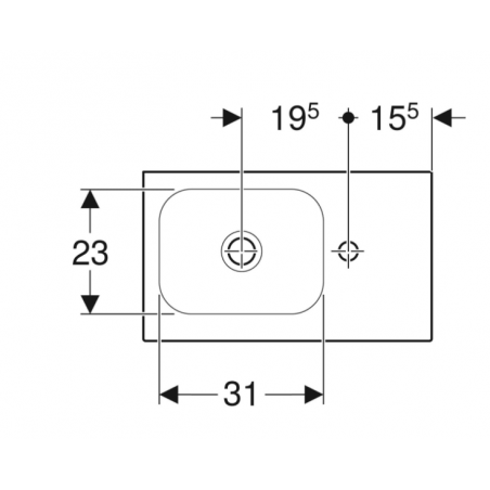 Geberit iCon, Lavamani con ripiano asimmetrico a destra cm 53
