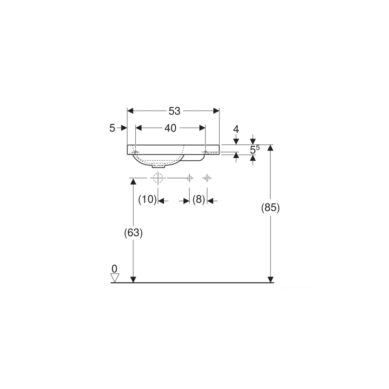 Geberit iCon, Lavamani con ripiano asimmetrico a destra cm 53