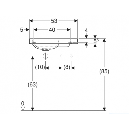 Geberit iCon, Hand wash with asymmetric shelf on the right cm 53