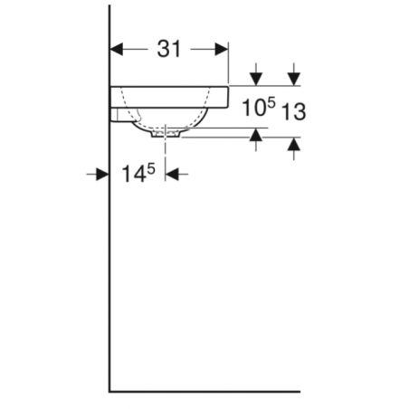 Geberit iCon, Hand wash with asymmetric shelf on the right cm 53