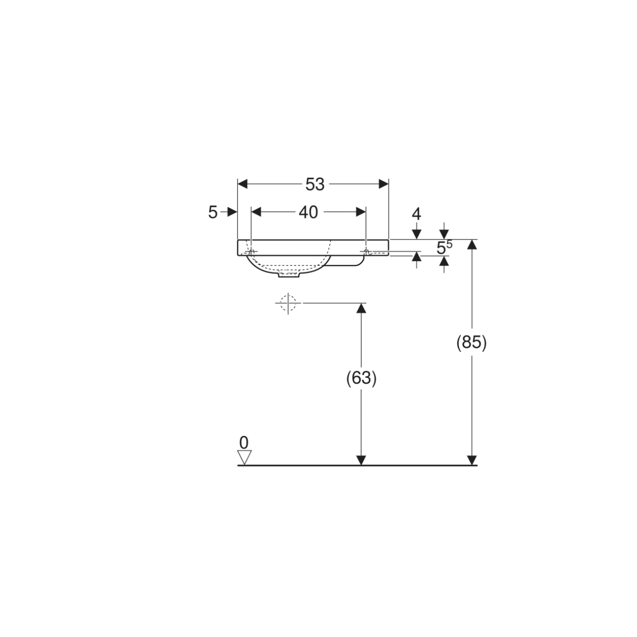 Geberit iCon, Lavamani con ripiano asimmetrico a destra 53 cm SFR