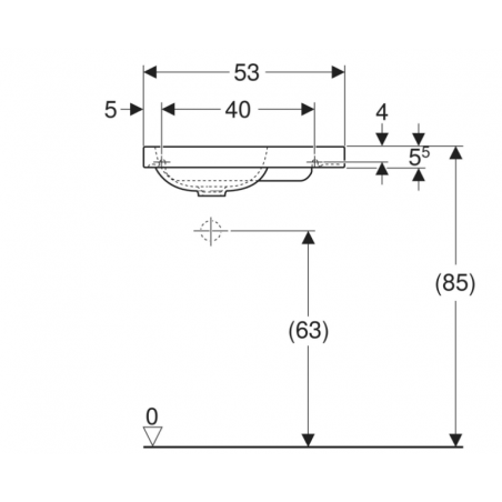 Geberit iCon, Hand wash with asymmetric shelf on the right 53 cm SFR