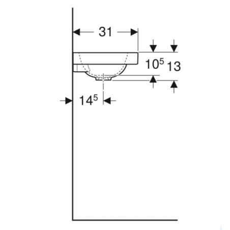 Geberit iCon, Lavamani con ripiano asimmetrico a destra 53 cm SFR