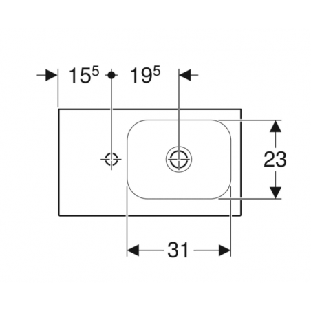 Geberit iCon, Lave-mains avec étagère 53 cm asymétrique à gauche avec trou