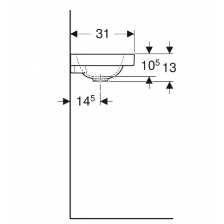 Geberit iCon, Hand wash with shelf 53 cm asymmetric left with hole