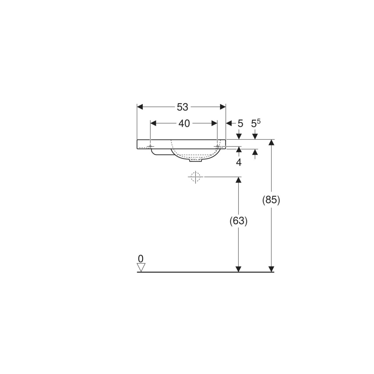 Geberit iCon, Lave-mains avec étagères 53 cm asymétrique à gauche SFR