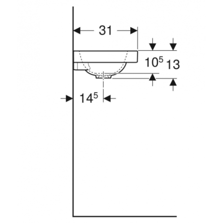 Geberit iCon, Lave-mains avec étagères 53 cm asymétrique à gauche SFR