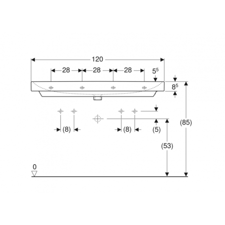 Geberit Smyle, Lavabo rettangolare 120 cm con 2 fori