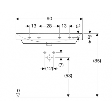 Geberit Smyle cm 90, Lavabo rettangolare senza foro rubinetteria