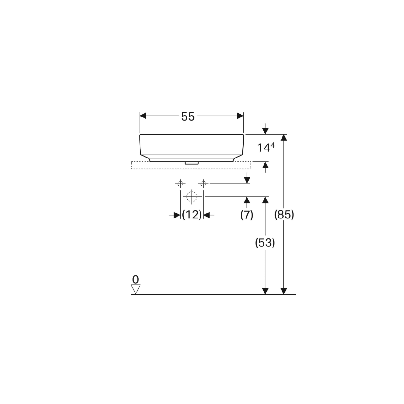 Geberit Variform Lay On, Oval countertop wash basin without hole 55x40