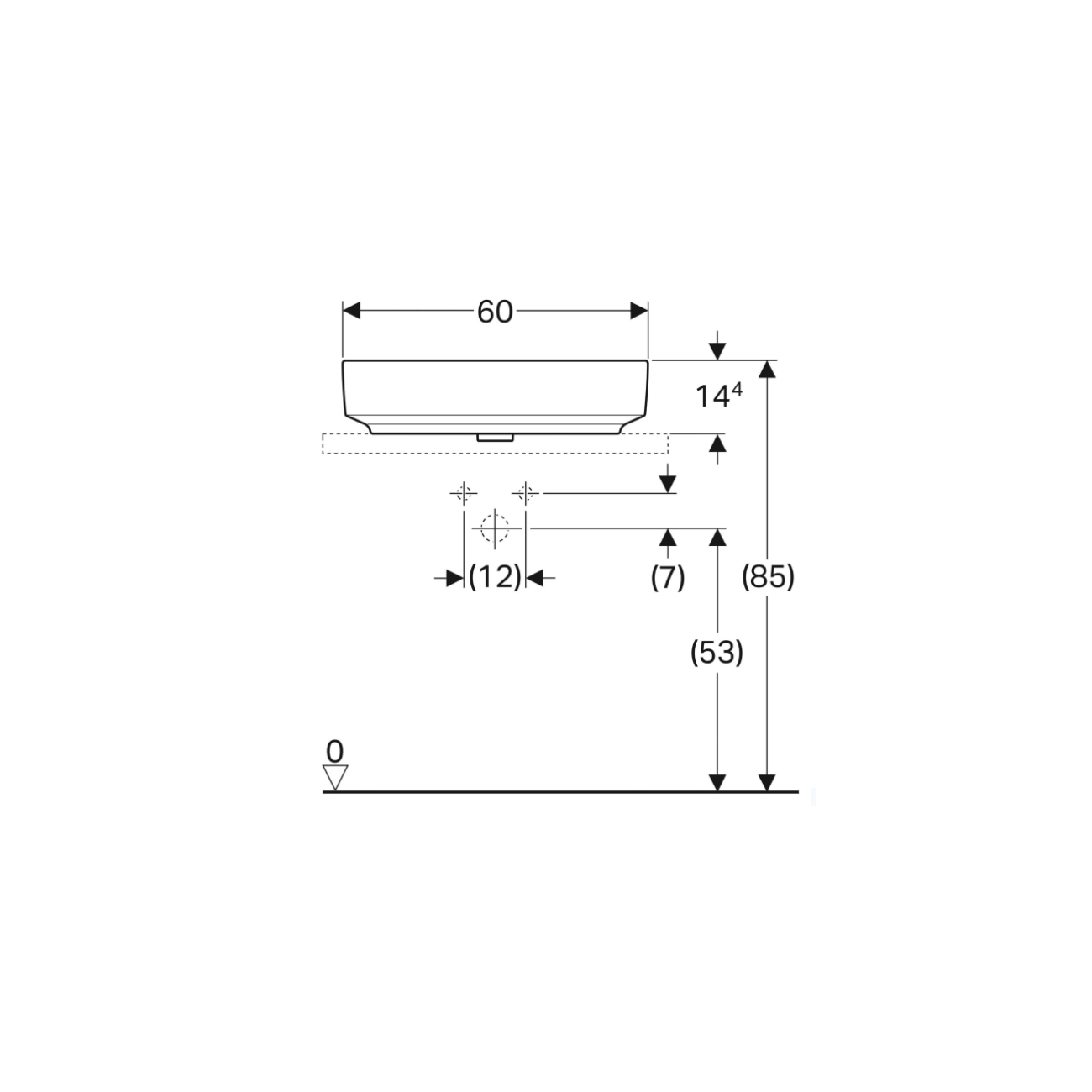 Geberit Variform Lay On, Rectangular basin with hole 60x45