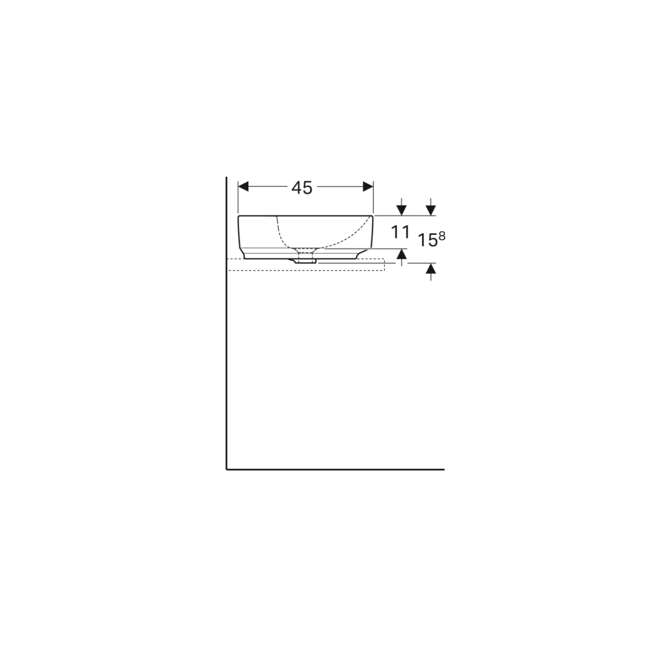 Geberit Variform Lay On, Lavabo ad appoggio rettangolare con foro 60x45