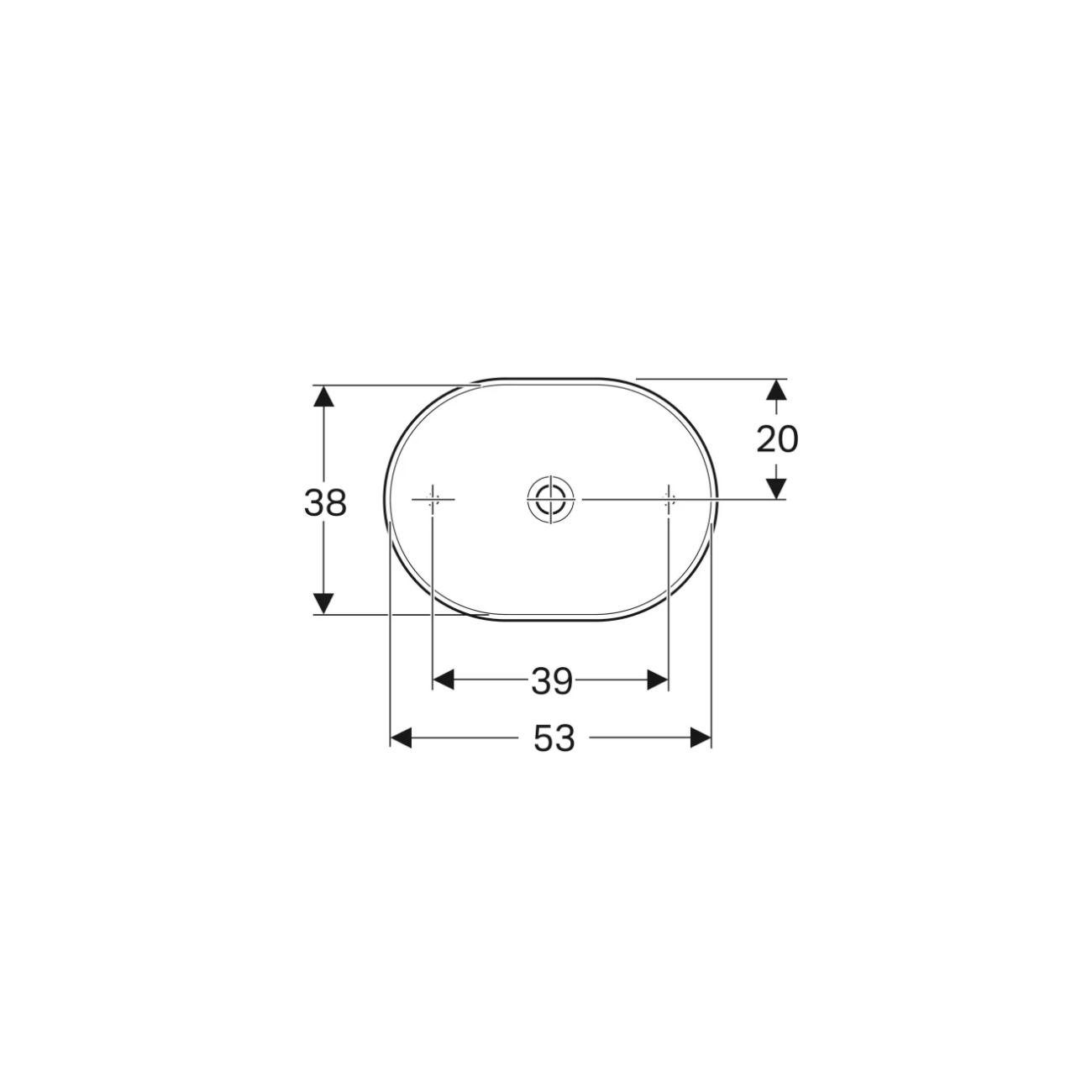 Geberit Variform Lay On, Lavabo appoggio ellittico senza foro 55x40