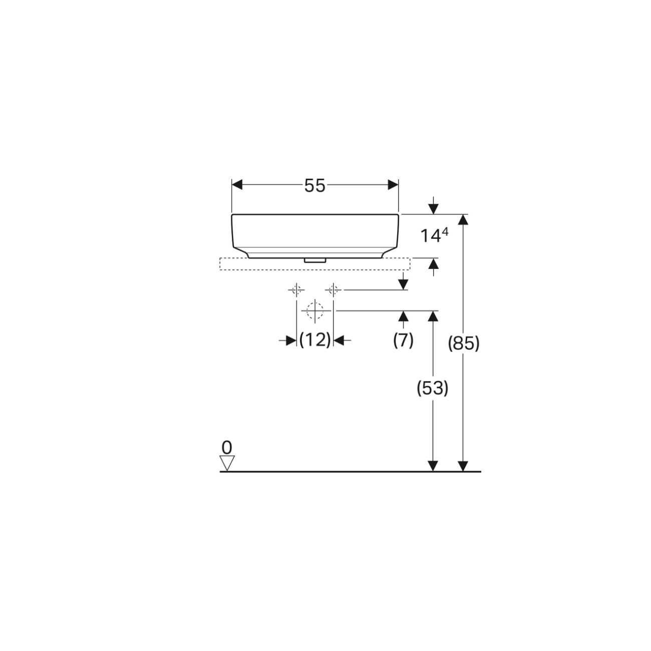 Geberit Variform Lay On, Lavabo appoggio ellittico senza foro 55x40
