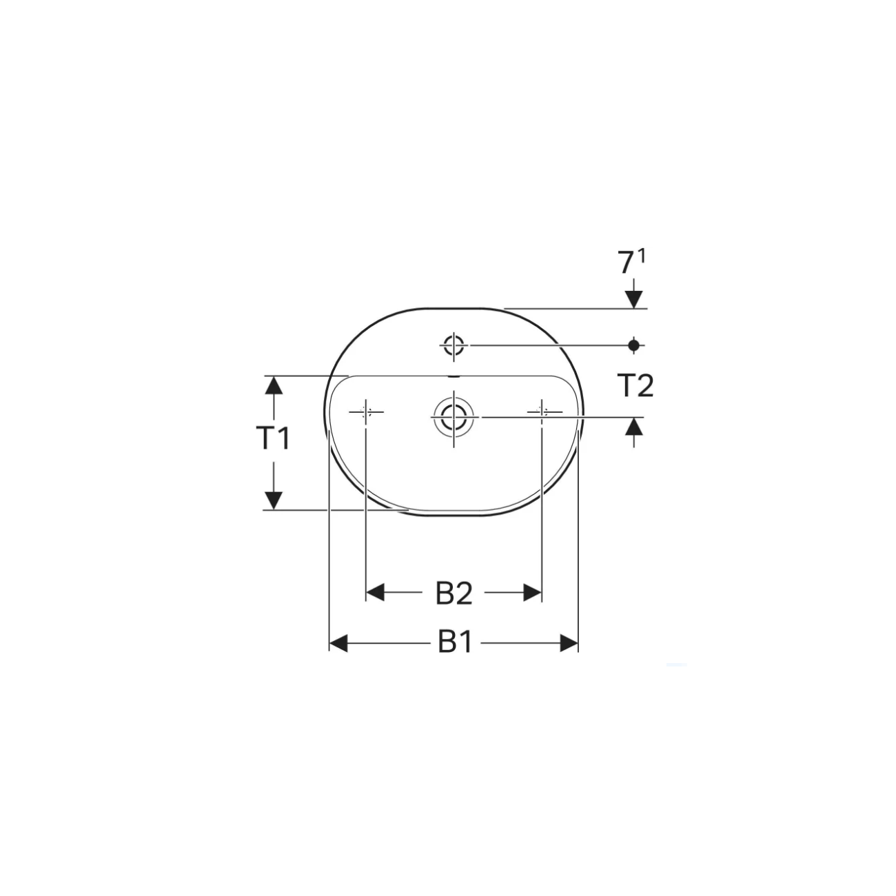 Geberit Variform Lay On, Evier dappui elliptique avec trou 55x40