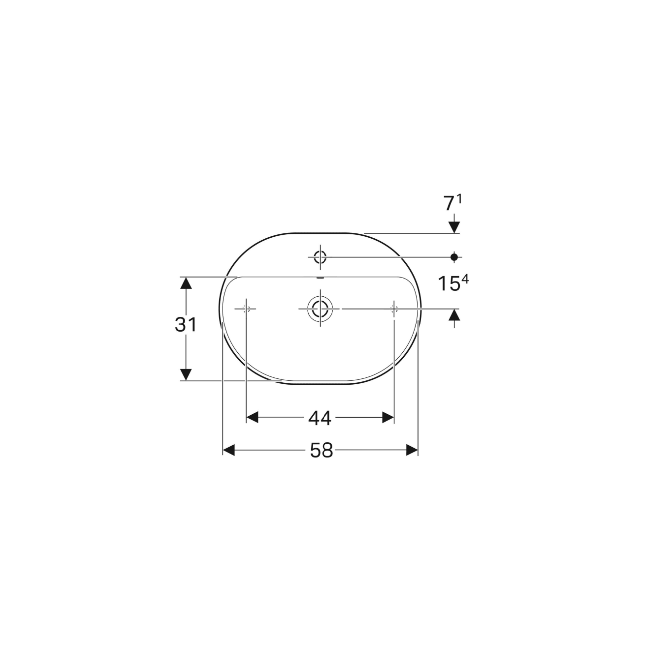 Geberit Variform Lay On, Evier à poser elliptique avec trou 60x45