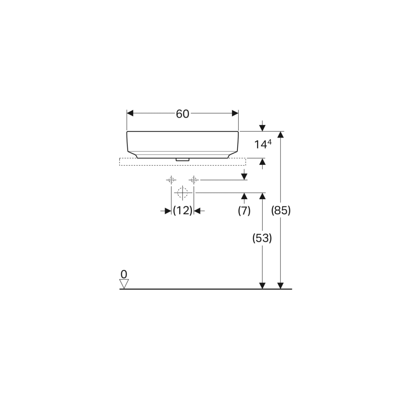 Geberit Variform Lay On, Lavabo ad appoggio ellittico con foro 60x45