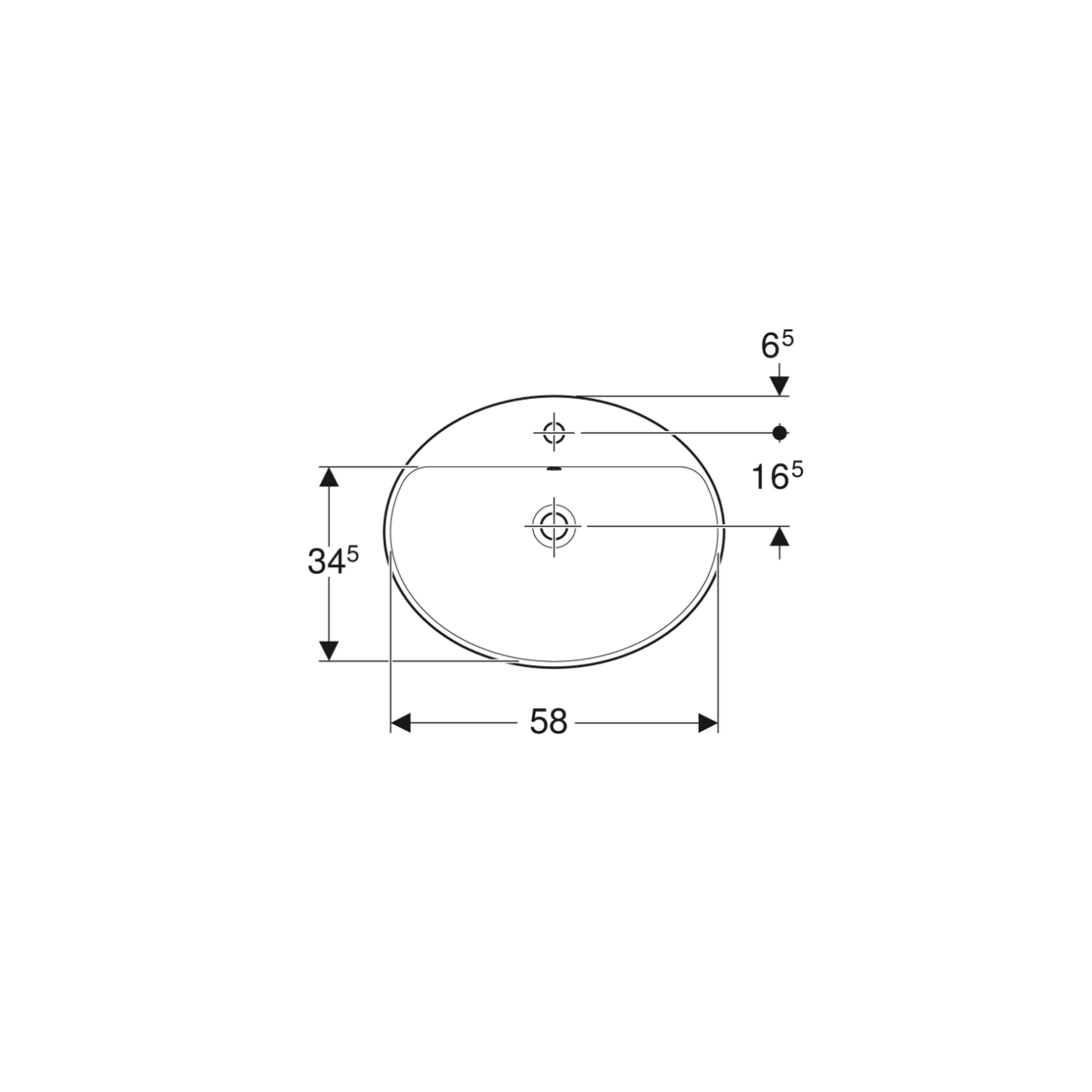 Geberit Variform In Set, Oval recessed countertop with 60x48 hole