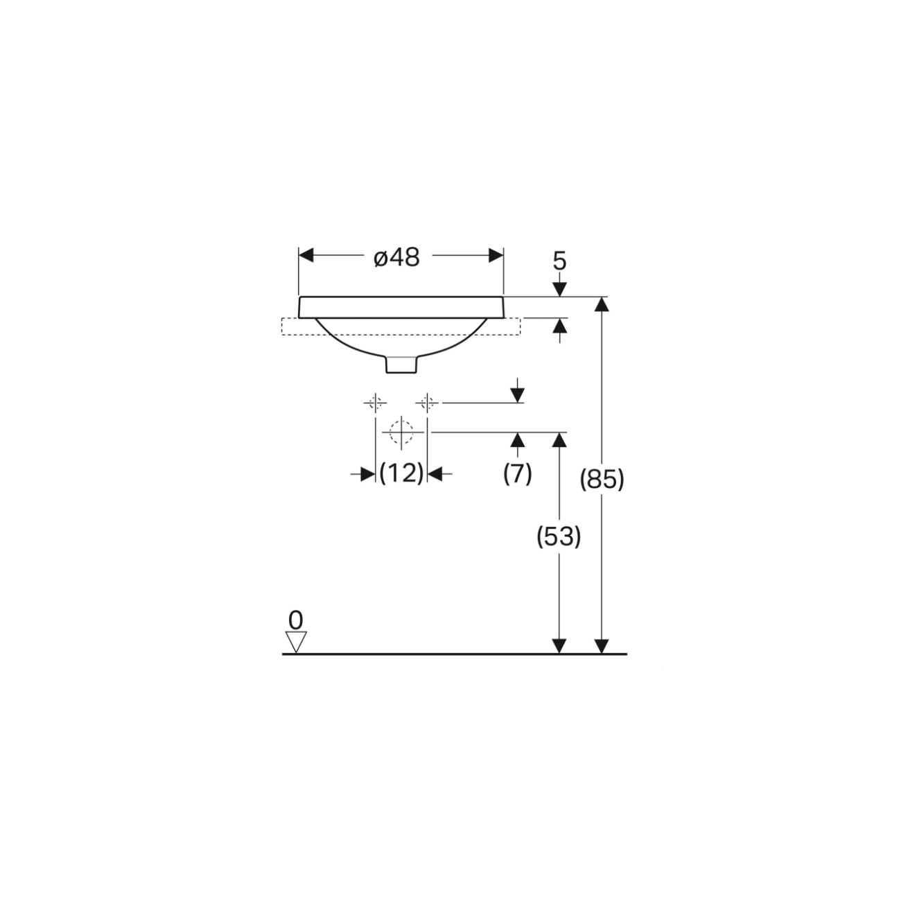 Geberit Variform In Set, Vasque encastrée ronde avec trou 48