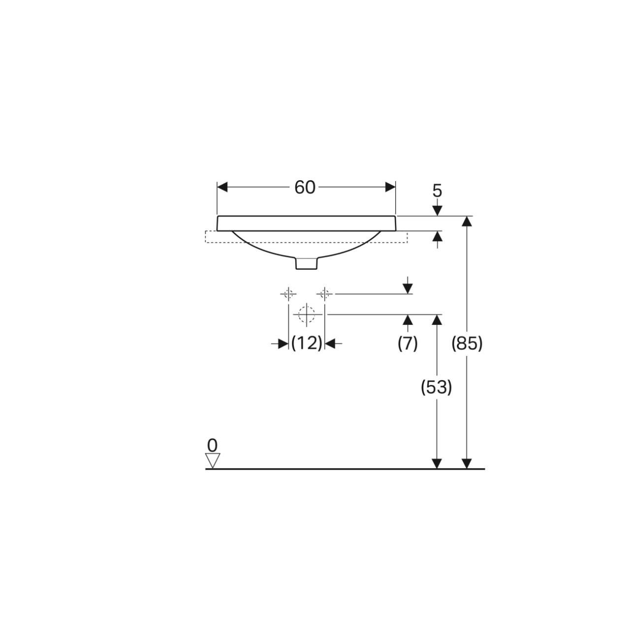 Geberit Variform In Set, Lavabo soprapiano semi-incasso ellittico con foro 60x40