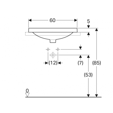 Geberit Variform In Set, Lavabo soprapiano semi-incasso ellittico con foro 60x40