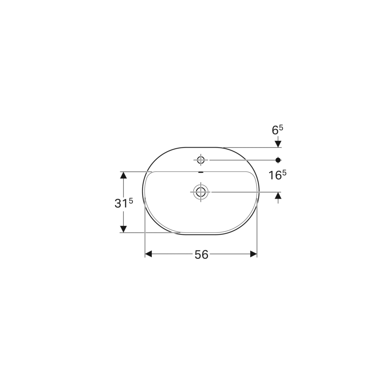 Geberit Variform In Set, Evier sur plan semi-encastré elliptique avec trou 60x45