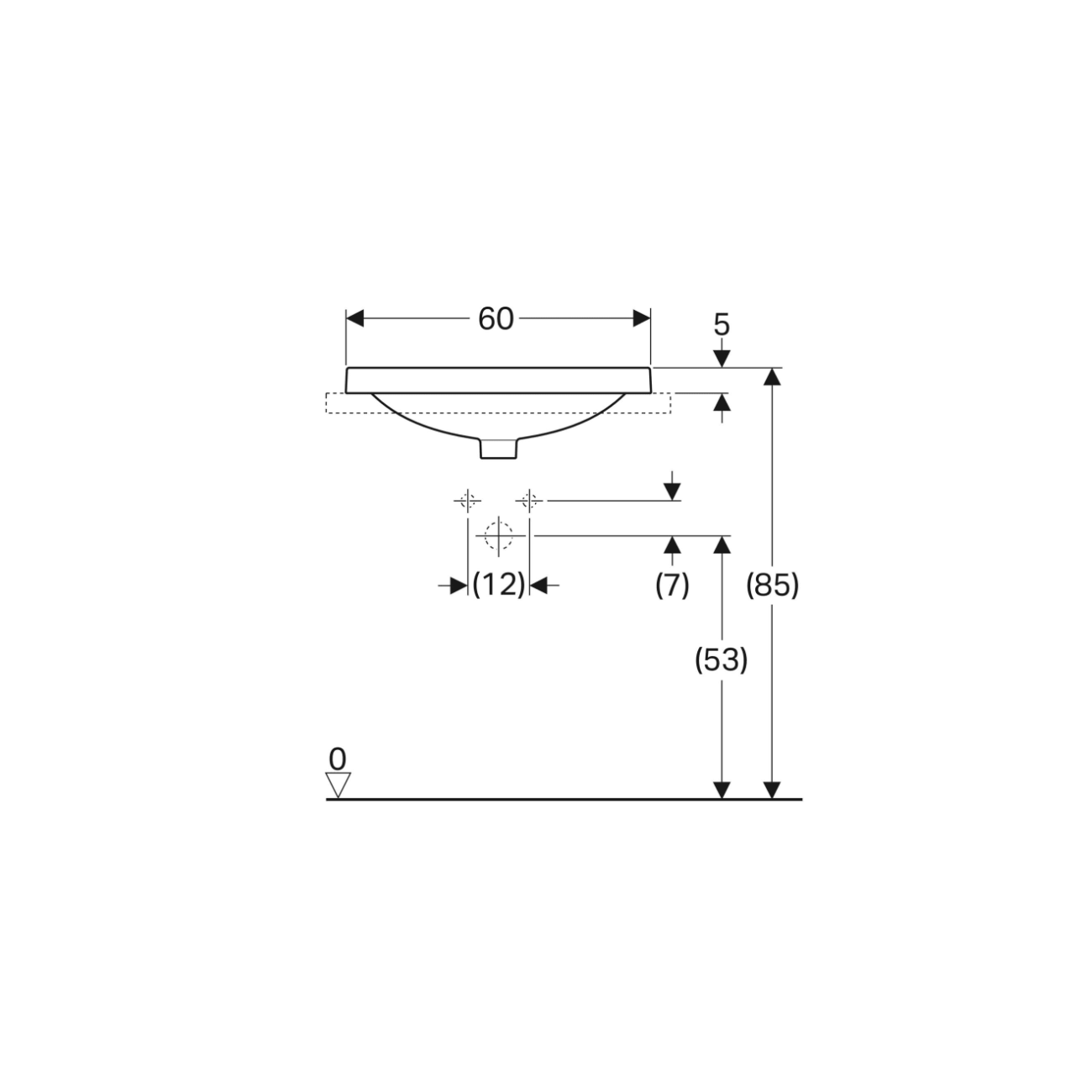 Geberit Variform In Set, Lavabo soprapiano semi-incasso ellittico con foro 60x45