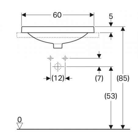 Geberit Variform In Set, Lavabo soprapiano semi-incasso ellittico con foro 60x45