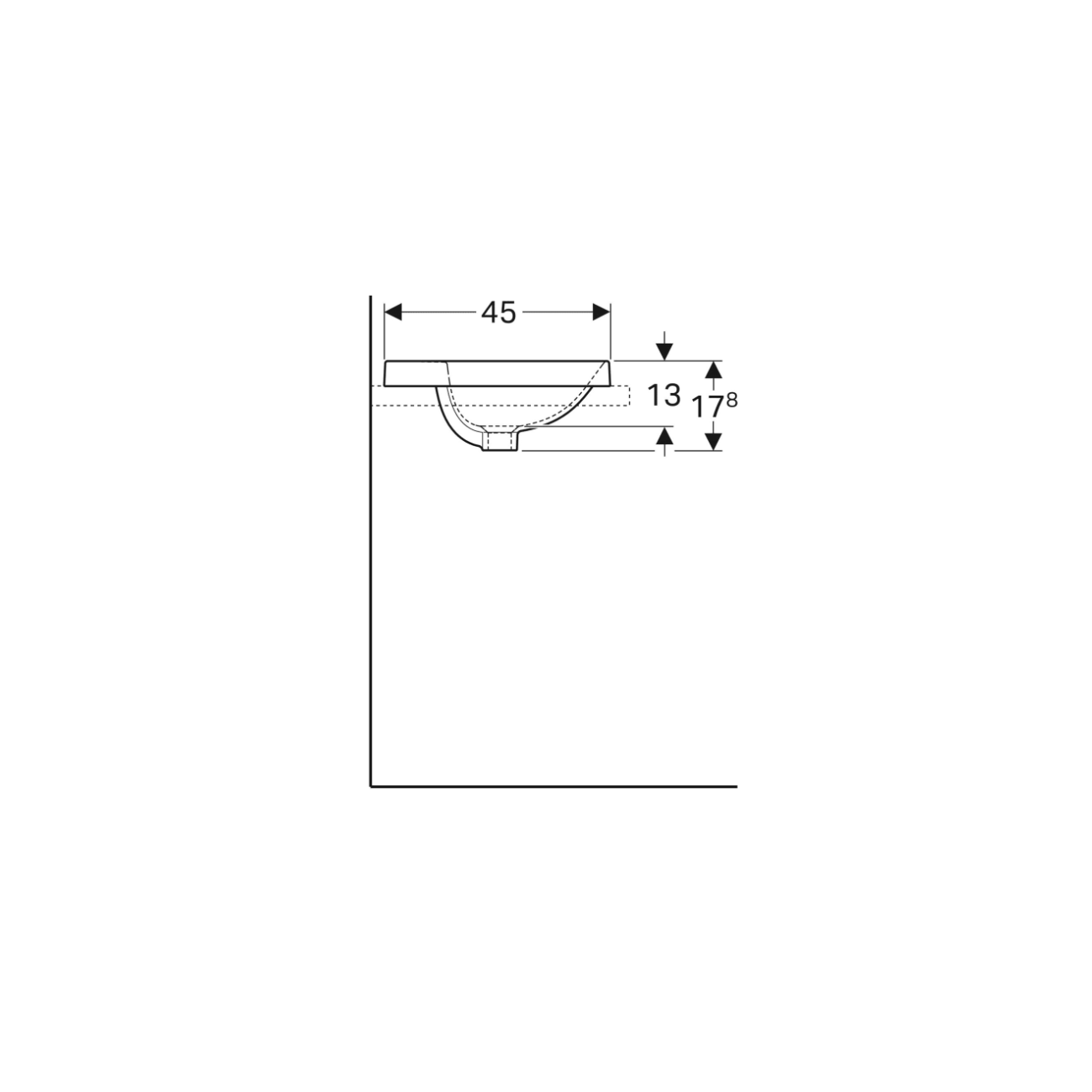 Geberit Variform In Set, Countertop semi-recessed elliptical basin with hole 60x45