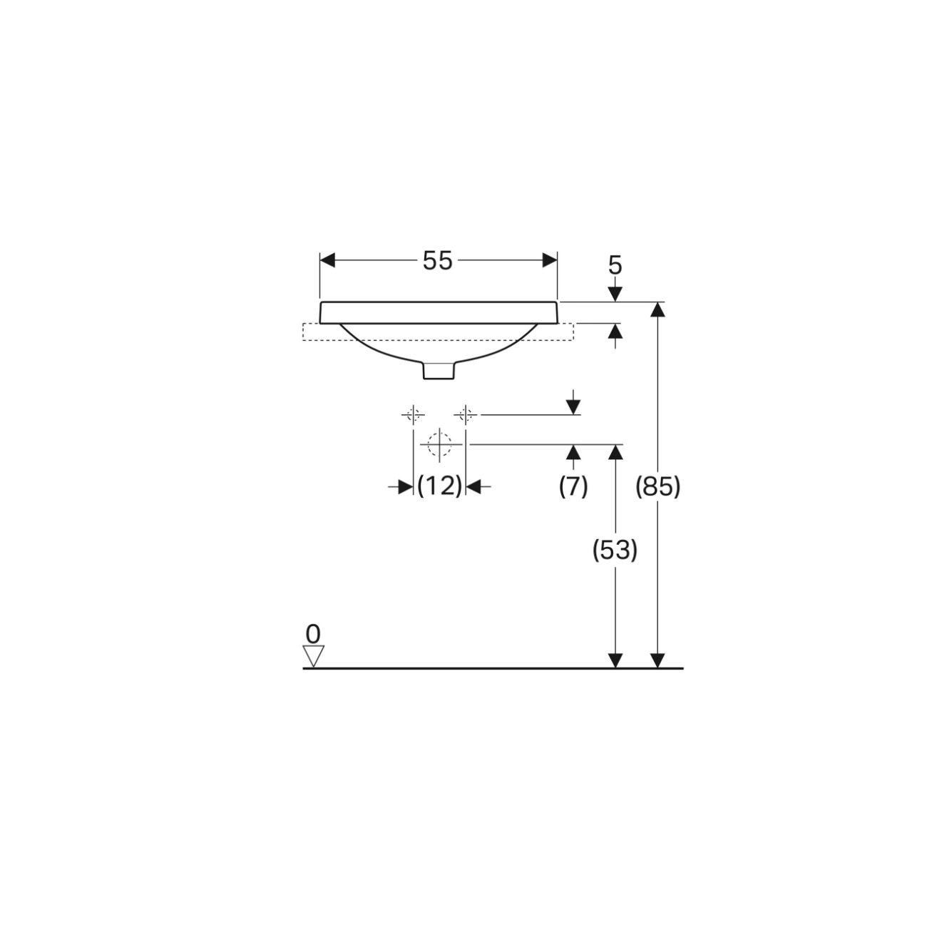 Geberit Variform In Set, Lavabo soprapiano da incasso rettangolare con foro 55x45