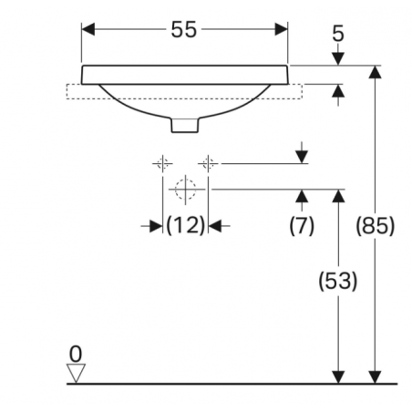 Geberit Variform In Set, Lavabo soprapiano da incasso rettangolare con foro 55x45