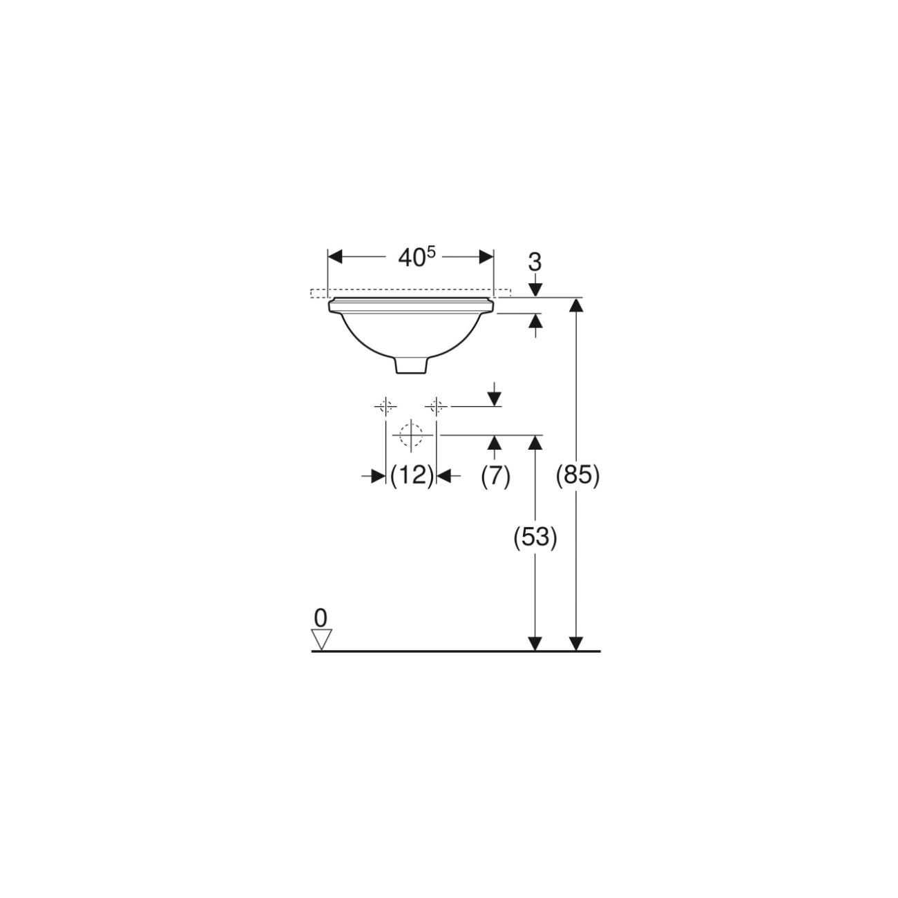 Geberit Variform Under, Lavabo sous plan encastré rotatif 33
