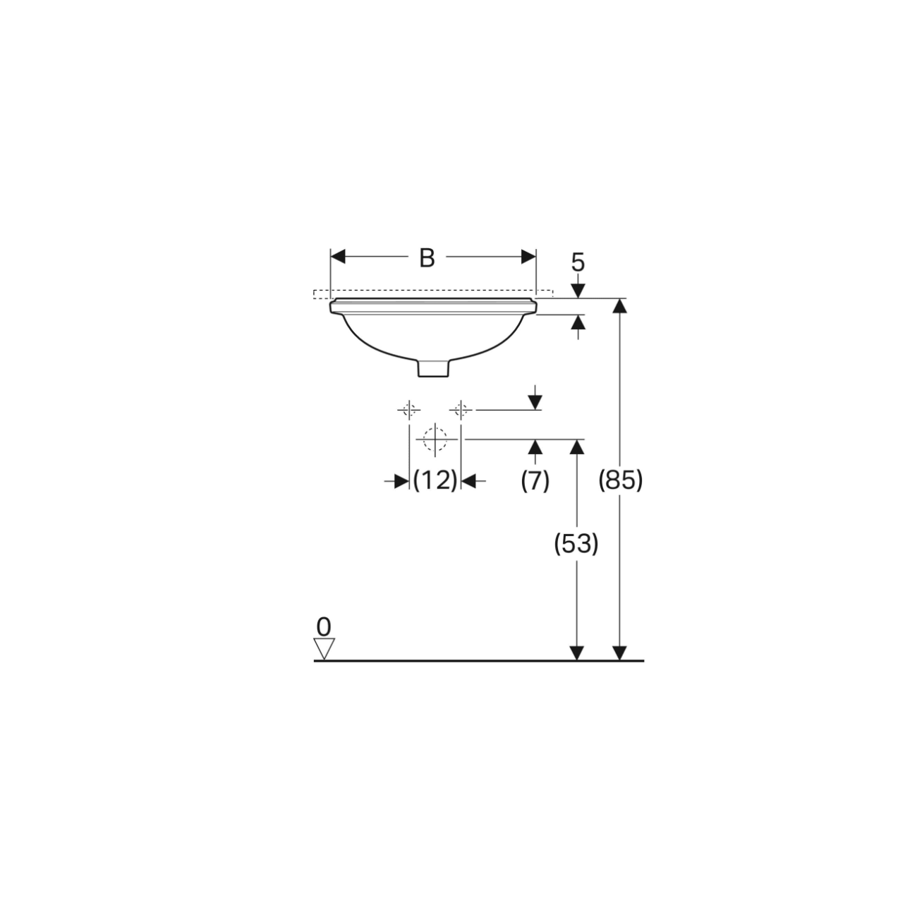 Geberit Variform Under, Lavabo sous plan encastré ovale 42x33