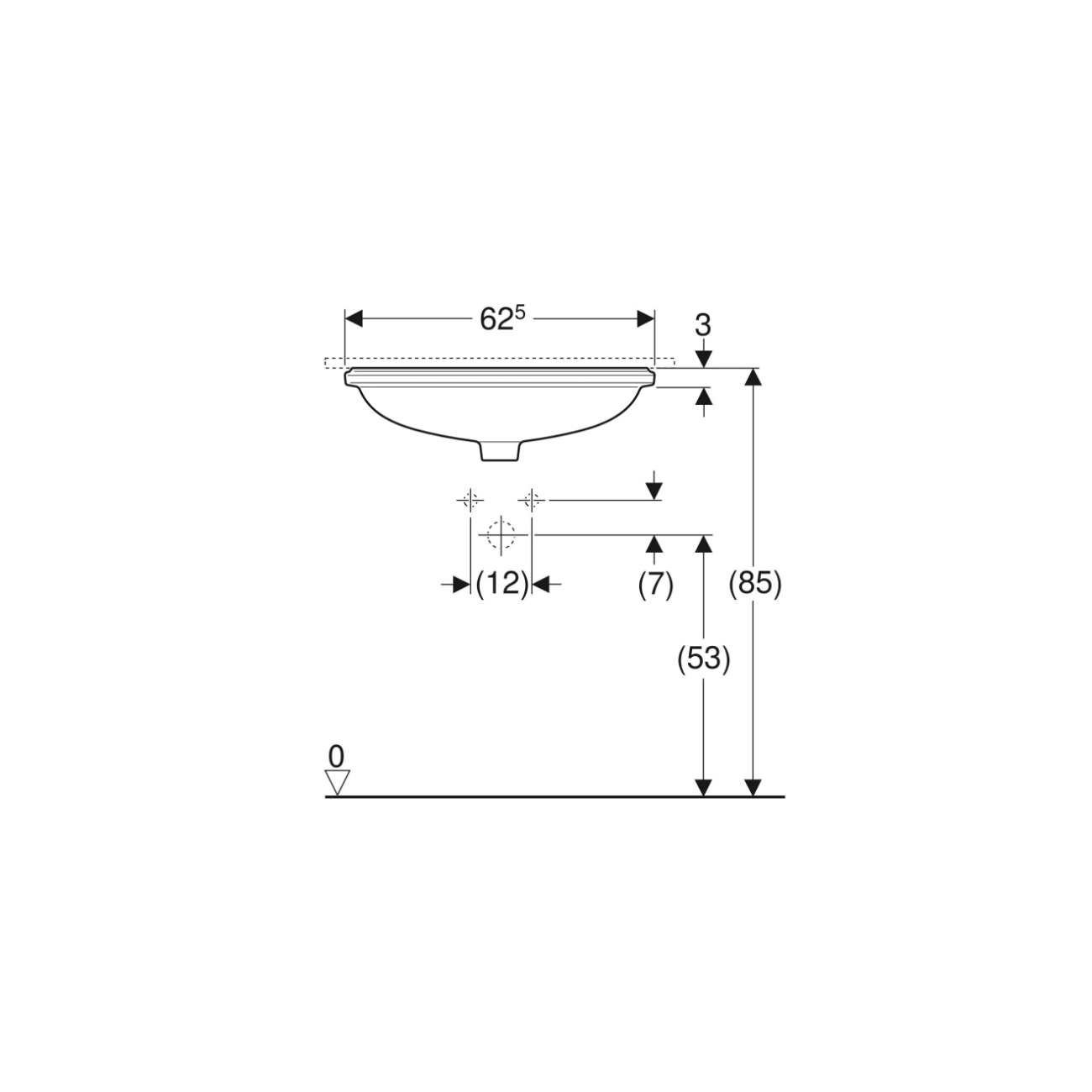 Geberit Variform Under, Lavabo sottopiano incasso ellittico 55x40