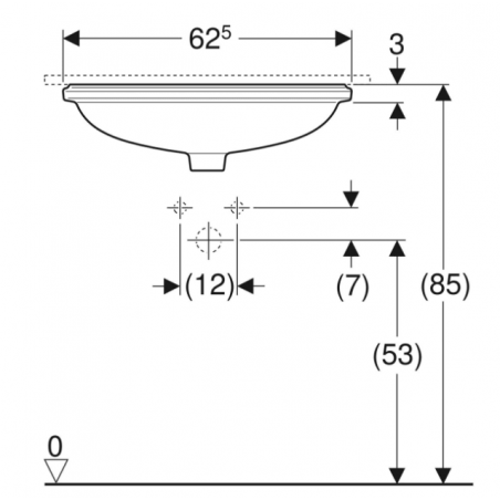 Geberit Variform Under, Lavabo sottopiano incasso ellittico 55x40